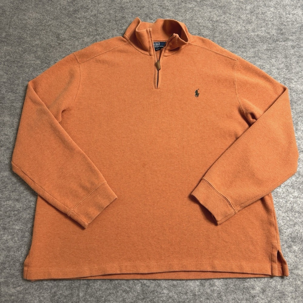 Polo Ralph Lauren Quarter‎ Zip Men XL Orange Sweater Pullover Old Money Preppy *